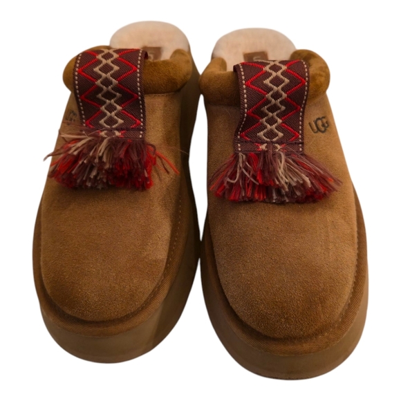 UGG Brown Suede Slip-On Shoes with Red Accents - Picture 1 of 10